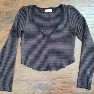 Pacsun V-Neck Striped Black and Brown Top